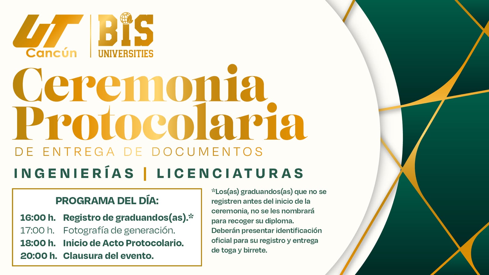 Programa oficial de la ceremonia de graduación
